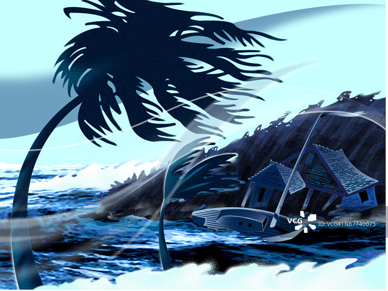 棕榈树和建筑物的全景图片素材