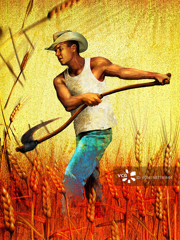 农民在麦田里奔跑图片素材