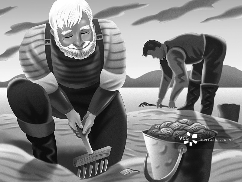 一对夫妇在海滩上准备食物图片素材