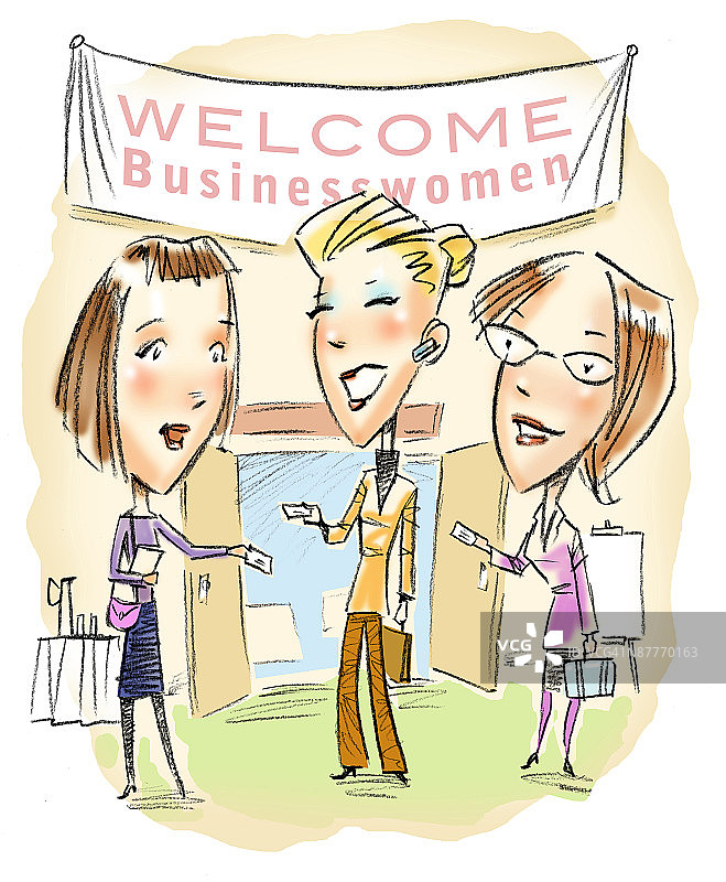 女商人们在活动中互相问候图片素材
