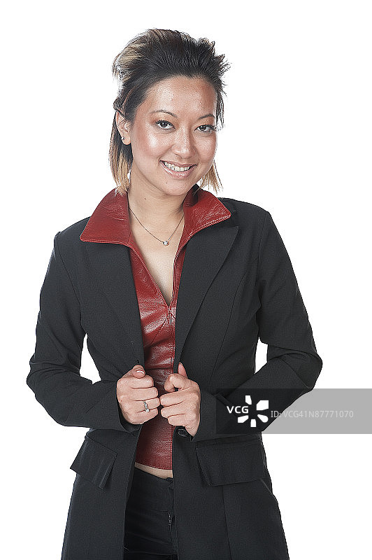 年轻女人穿着夹克图片素材