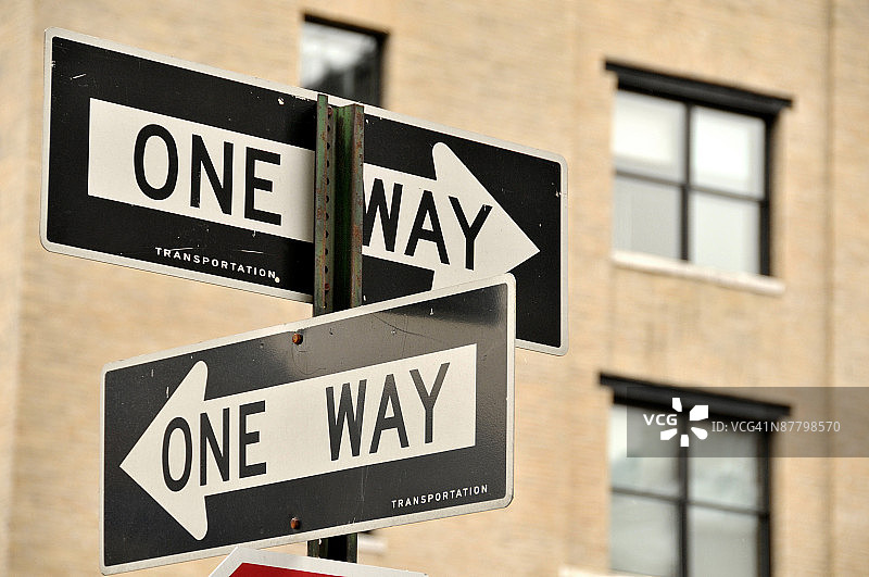 城市十字路口的单行道标志图片素材