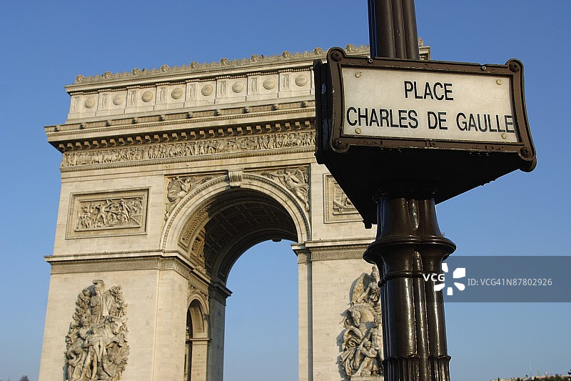 法国巴黎凯旋门附近的街道标志图片素材