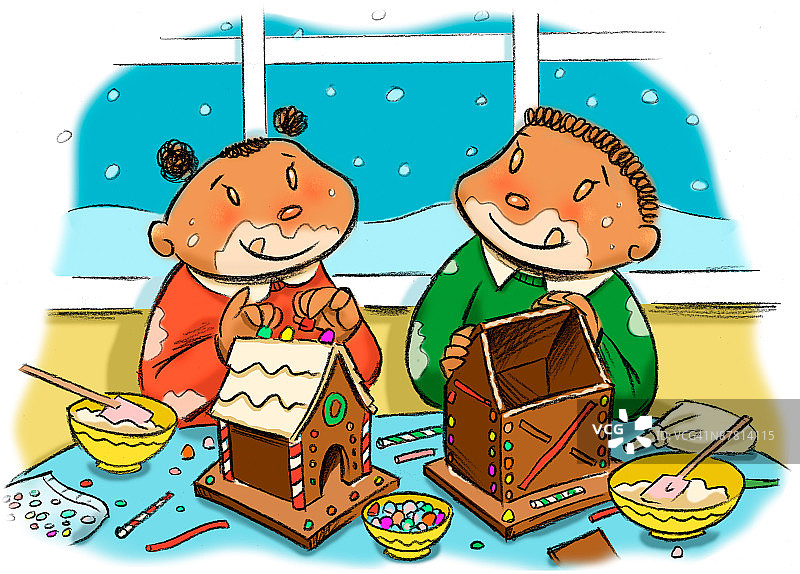 快乐的孩子们和父母一起吃饼干图片素材