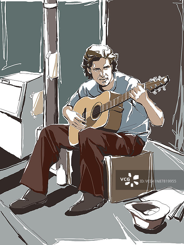 坐在椅子上弹吉他的人图片素材