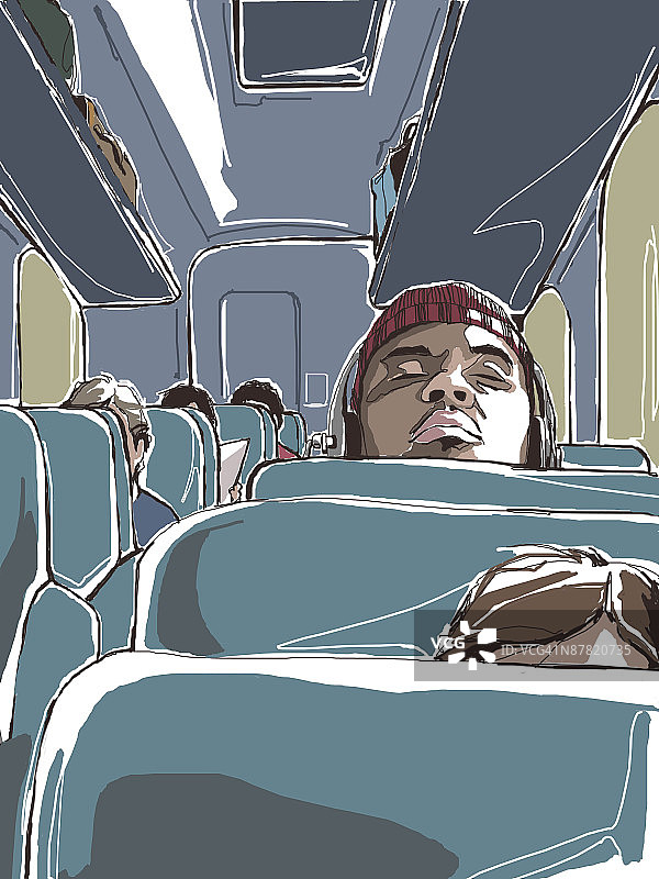 坐在公共汽车上的人图片素材