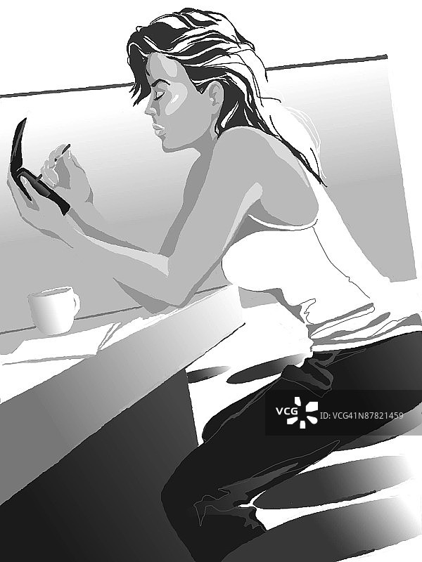 坐在桌子上的女人图片素材