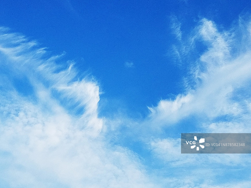 深蓝色天空中云朵形成翅膀形状图片素材