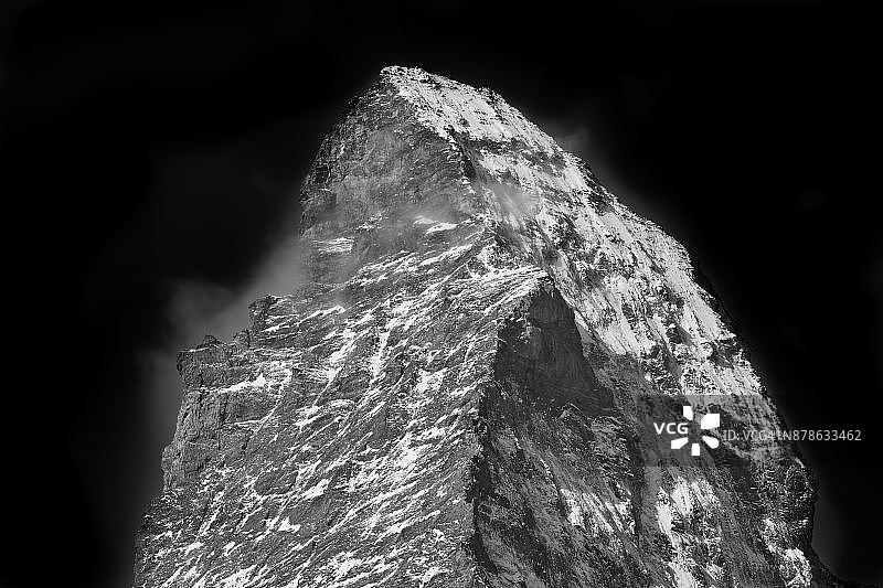 黑白马特宏峰峰顶特写，采尔马特，瑞士图片素材