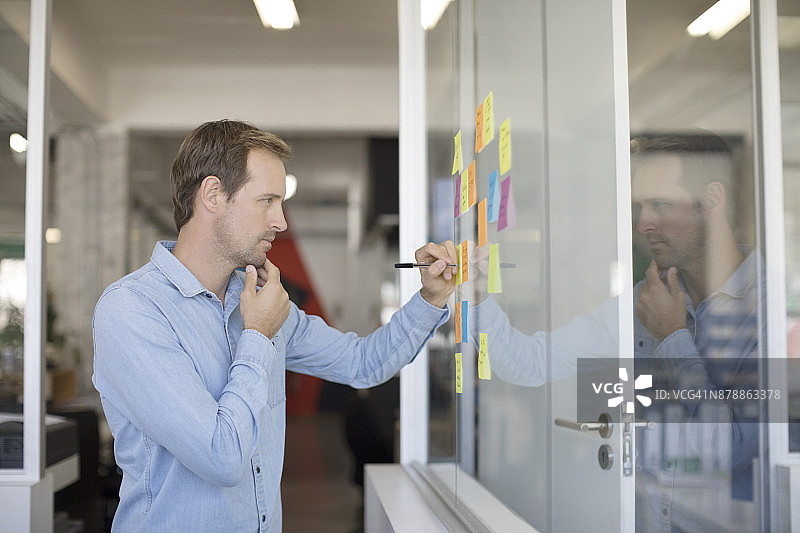 商人在办公室的便签上书写图片素材