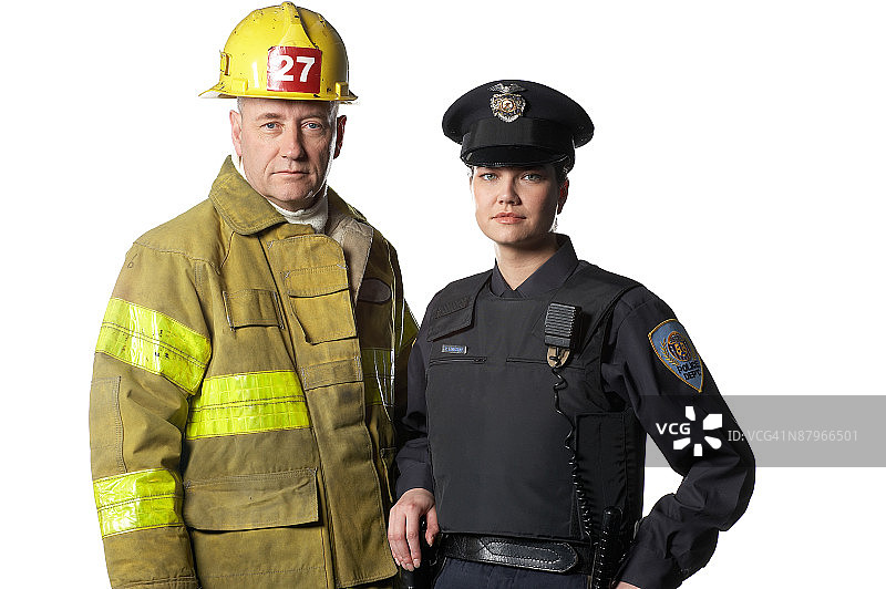 消防员和女警察摆姿势图片素材