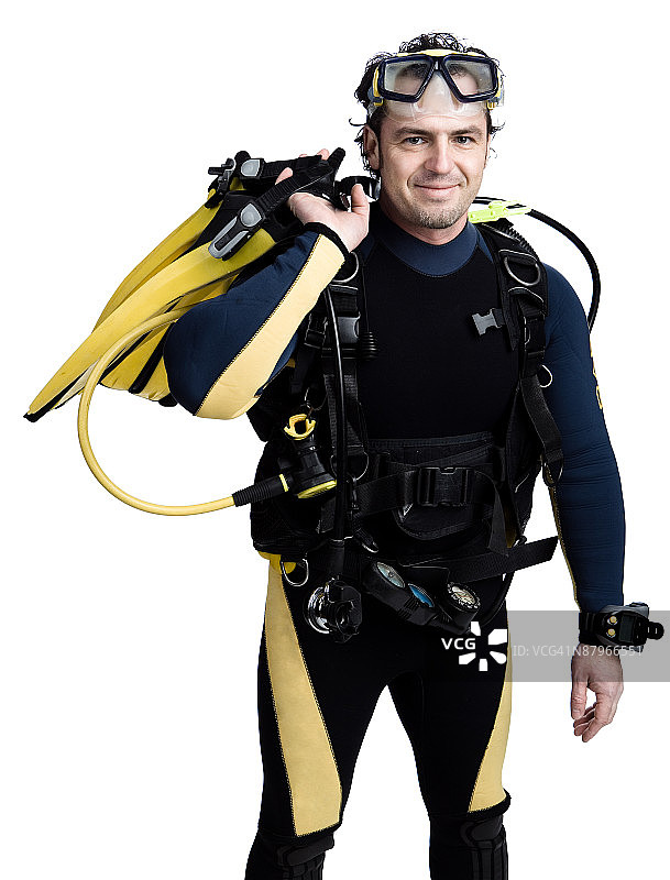 身穿潜水装备的男人摆拍图片素材