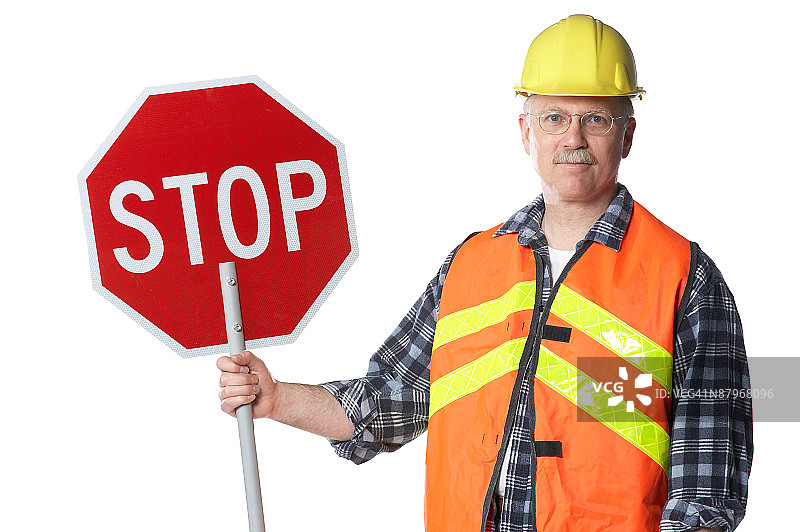 带停止标志的旗手图片素材