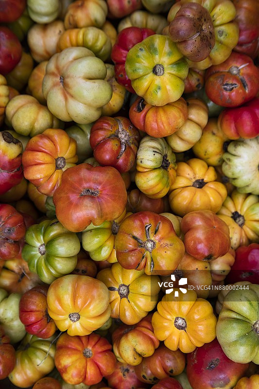 中国仰光唐人街18街市场出售的彩色番茄品种图片素材