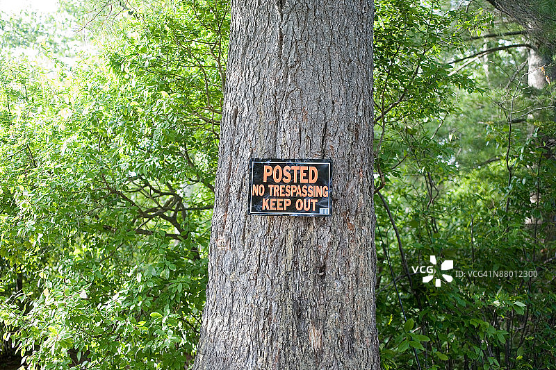 树干上的禁止入内标志图片素材