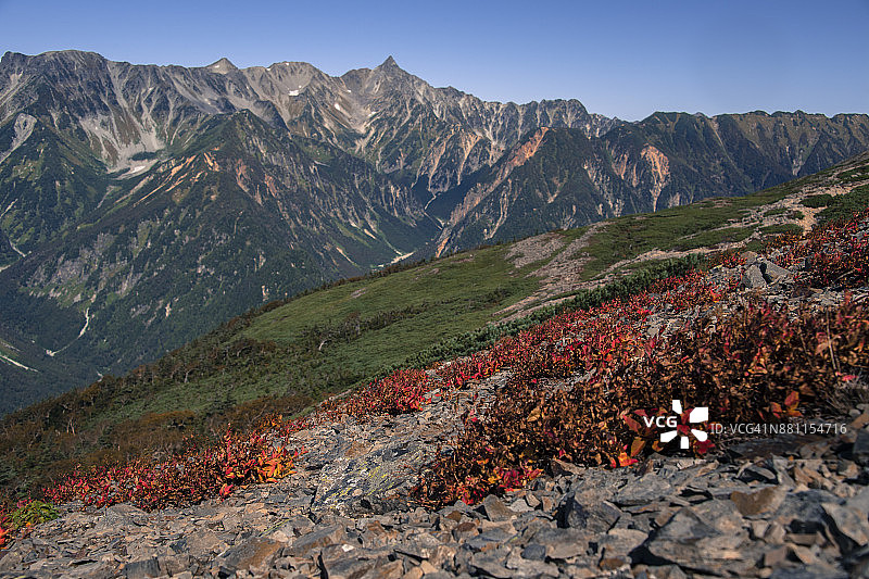 枪岳与秋色草地图片素材