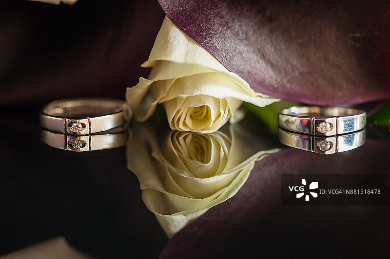 镶花的铂金情侣戒指(结婚戒指)图片素材