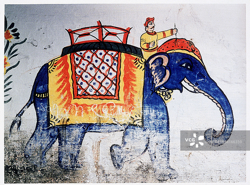 墙上的大象骑手绘画图片素材