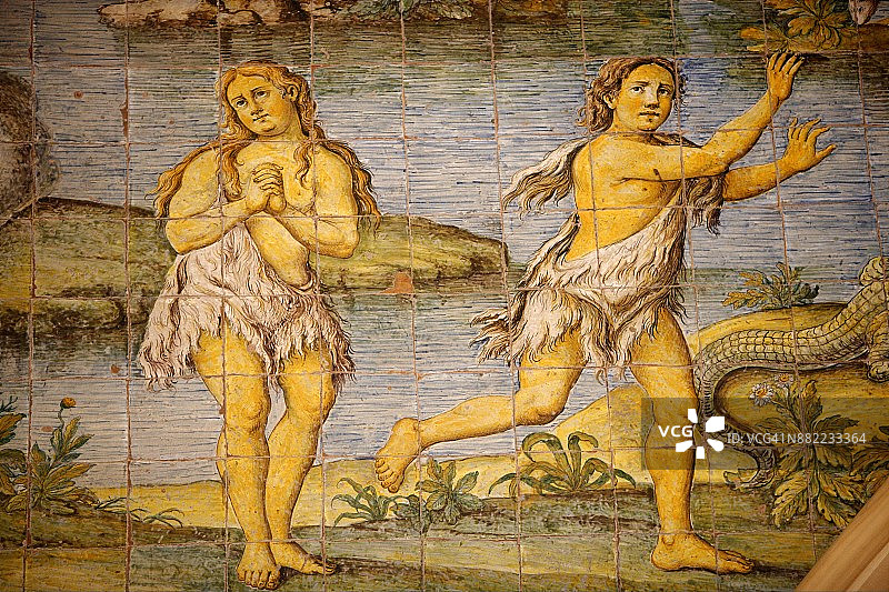 地砖，圣米凯莱教堂，阿纳卡普里，卡普里岛，坎帕尼亚，意大利图片素材