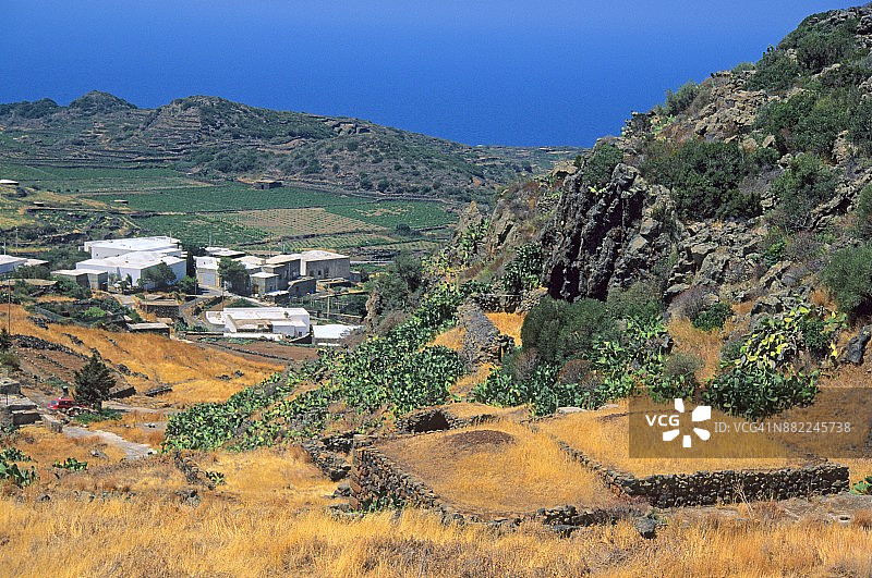 意大利西西里岛潘泰莱里亚的梯田麦田图片素材