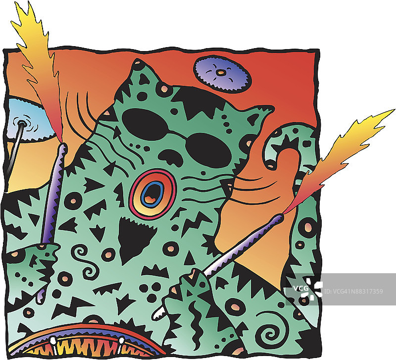 渐变色鼓手猫图片素材