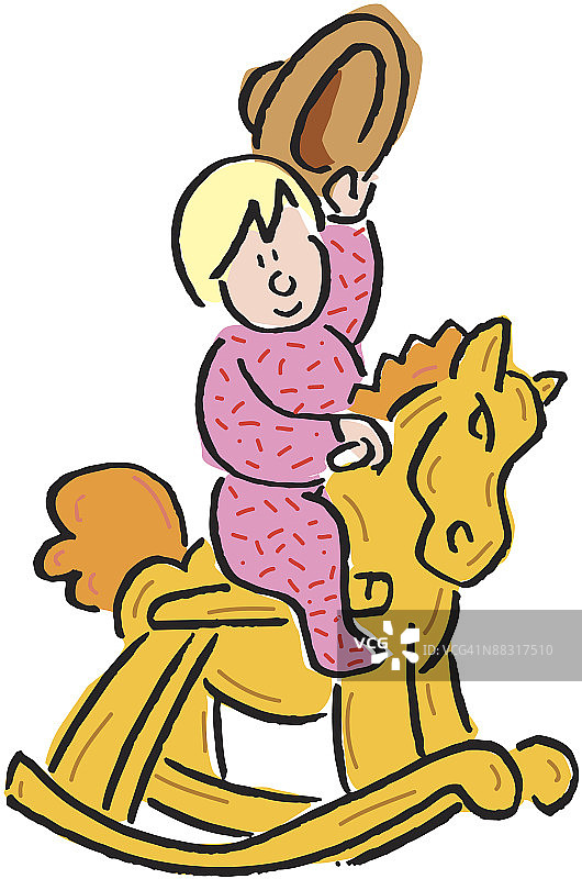 在摇马上玩耍的彩色儿童图片素材