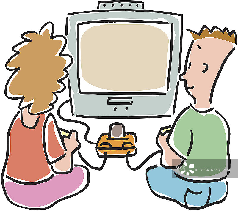 男孩女孩玩家用电子游戏图片素材