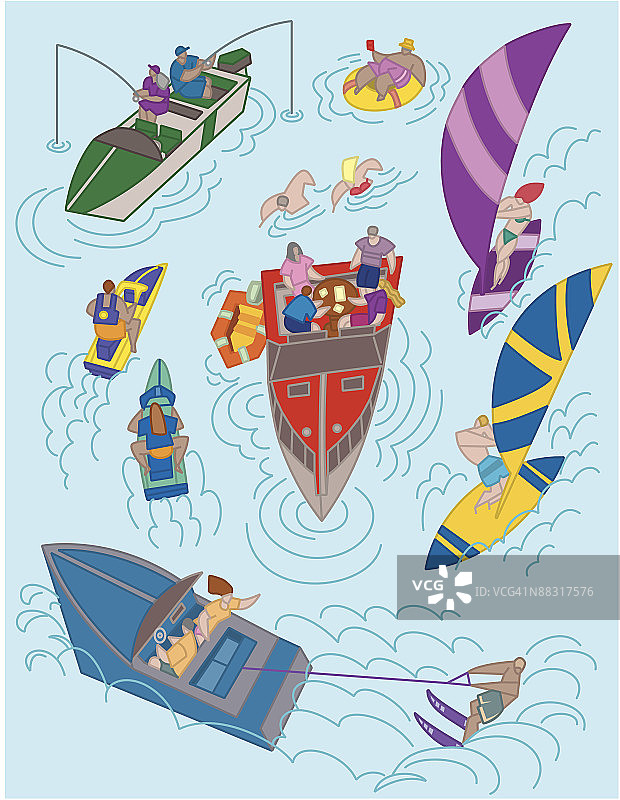 水上运动彩色分层图片素材