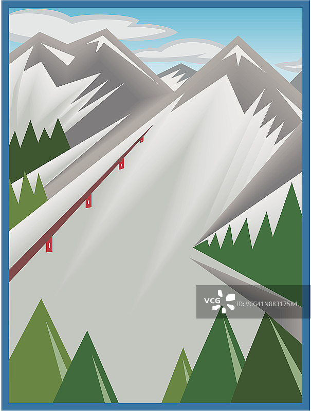 彩色雪道与山脉图片素材