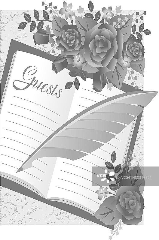婚礼留言簿，宾客，灰度图片素材