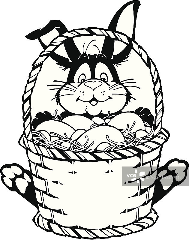 复活节兔子与篮子，分组元素图片素材