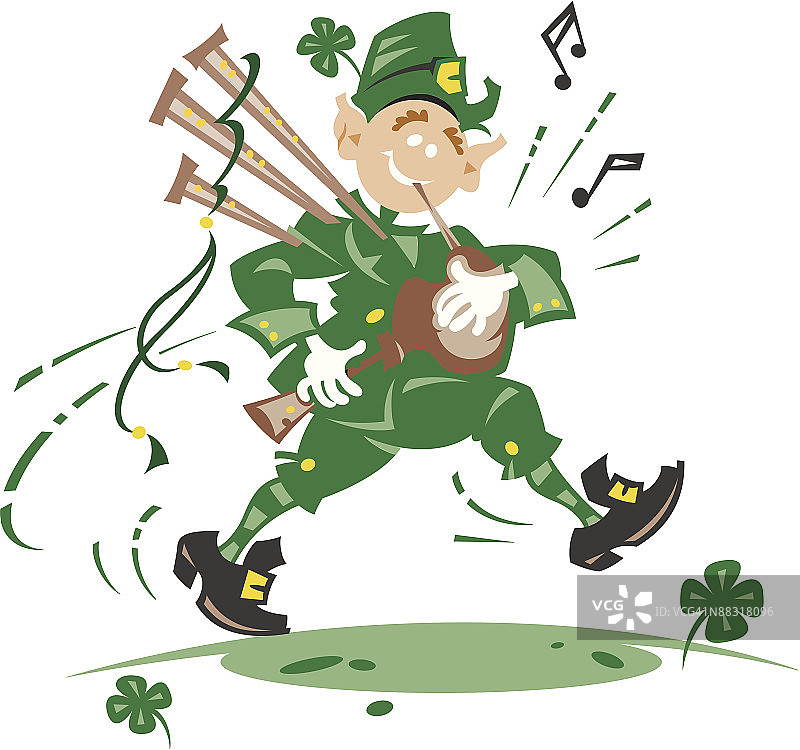 吹奏风笛的矮精灵，彩色插画图片素材