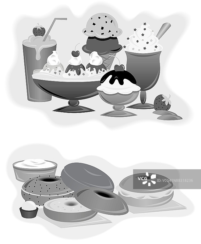 冰淇淋甜点和百吉饼组合元素灰色系甜点美食图片素材