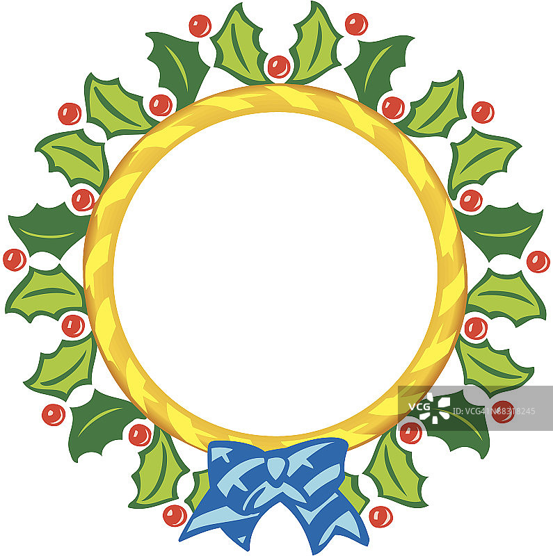 圣诞花环彩色图案，节日快乐，季节问候，黑白版本045_0998图片素材