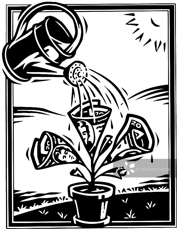 浇水壶给金钱草浇水图片素材