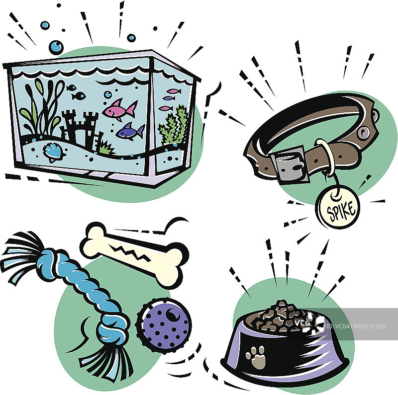 宠物蒙太奇：钉子 彩色插画版本5，你爱你的宠物吗？养宠物很贵图片素材