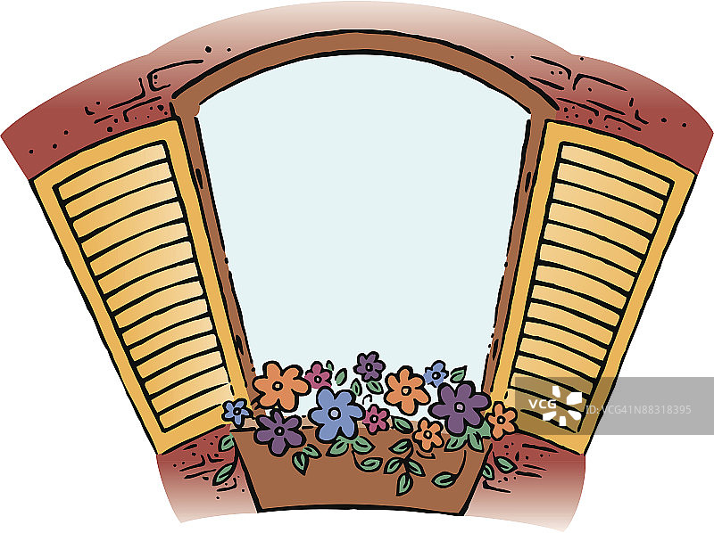 百叶窗和窗台彩色边框图片素材