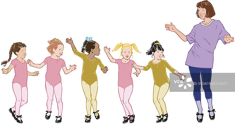 踢踏舞班级中的儿童队列图片素材