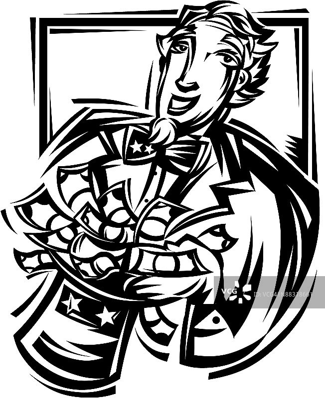 戴着装满钱的帽子的山姆大叔：你是付出还是索取？税务情况图片素材