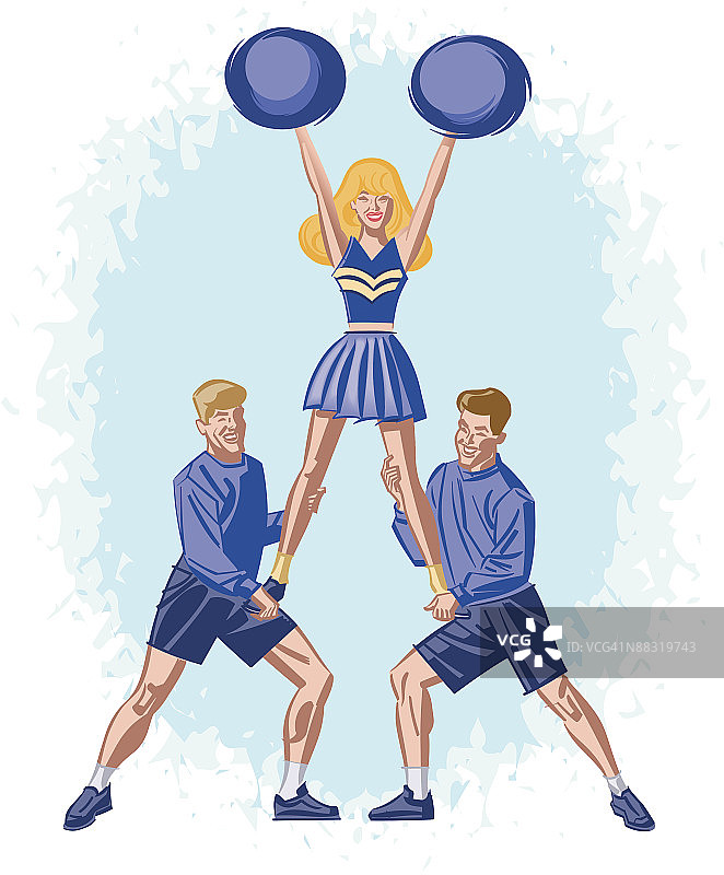 啦啦队队员姿势分层彩色插画（V字代表胜利）图片素材