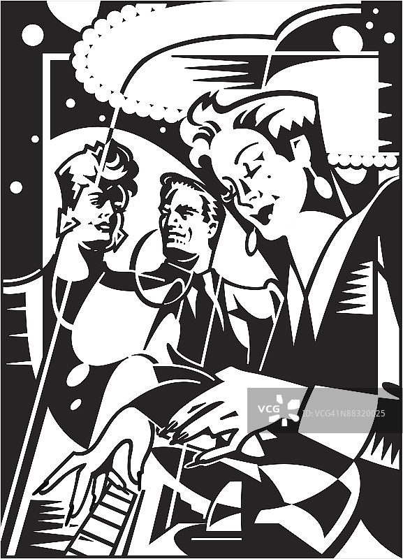 售票亭旁的人群（灰度图）图片素材