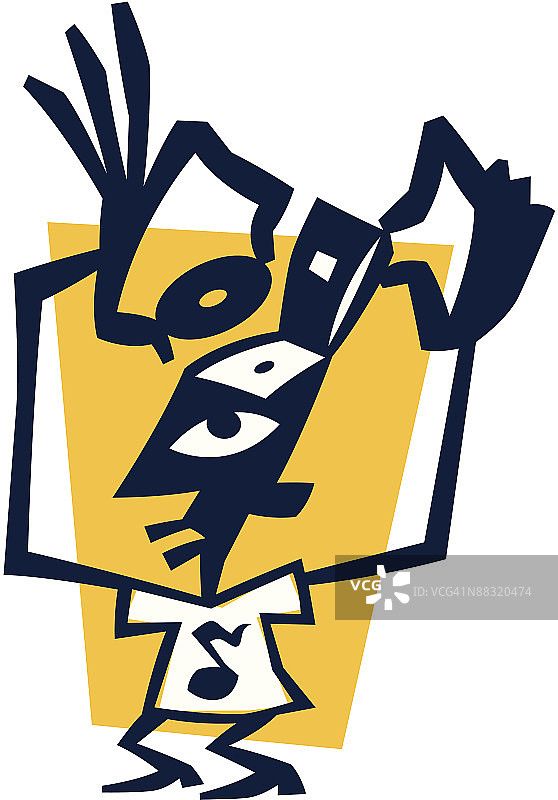 戴着CD播放器头部的男人（彩色）图片素材