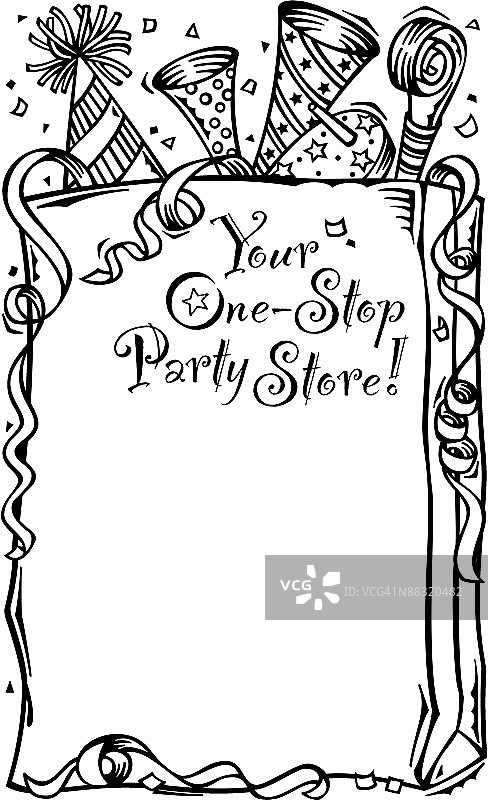 边框，标题，一站式派对商店，装满派对用品的袋子图片素材