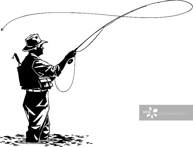 男子在钓鳟鱼图片素材