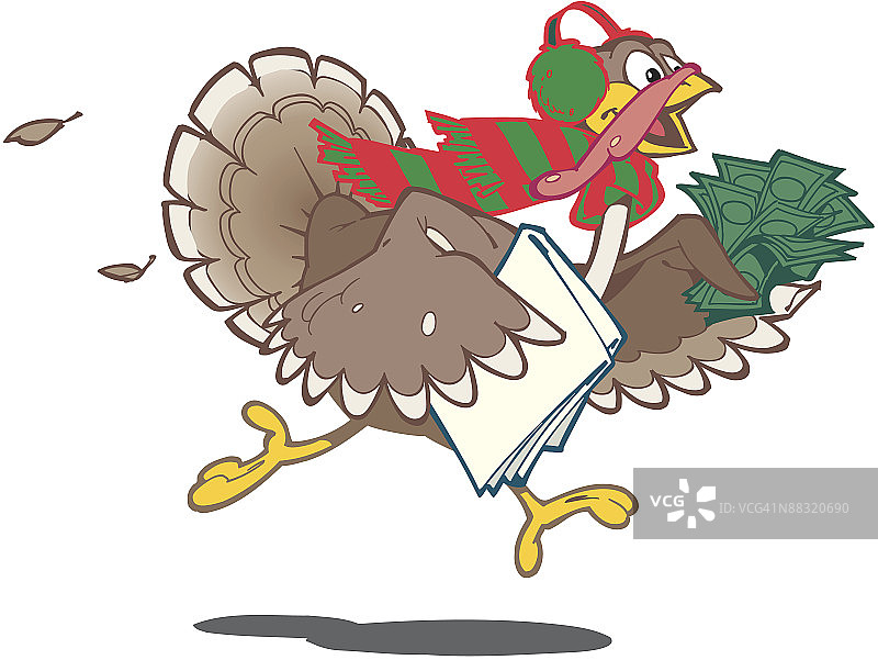 拿着钱奔跑的火鸡，色彩分层，还有黑白版本，有史以来最大的感恩节促销，赶快图片素材