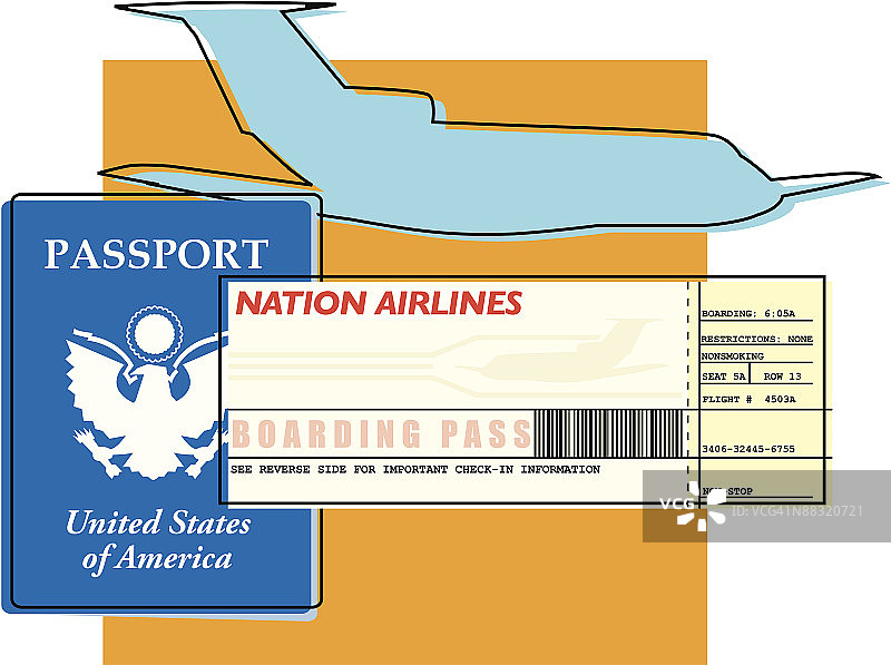 登机牌、护照和飞机图片素材
