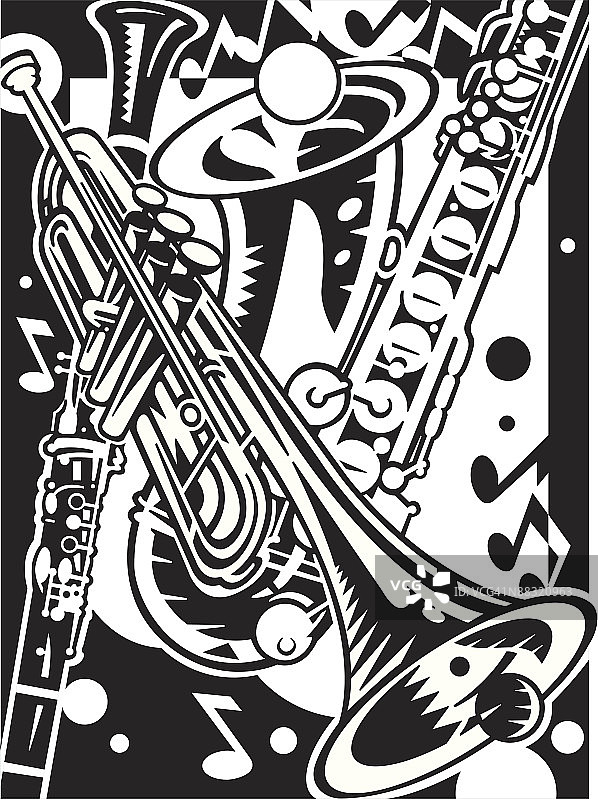 萨克斯管、单簧管、小号，分组元素，灰度图片素材