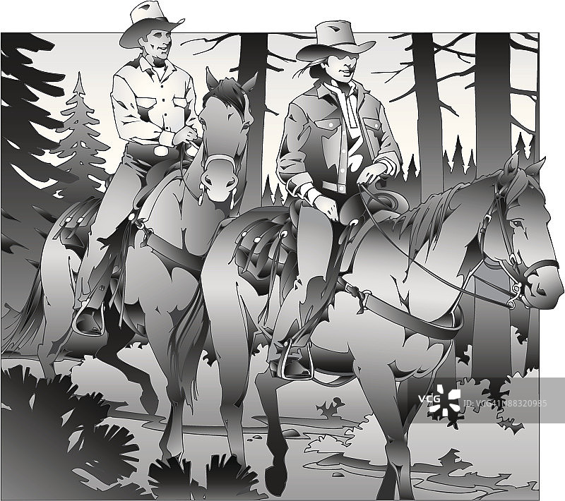 情侣在森林里骑马图片素材