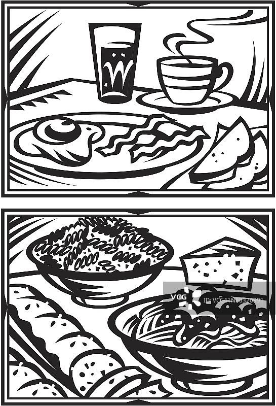 早餐和意大利美食分层展示图片素材