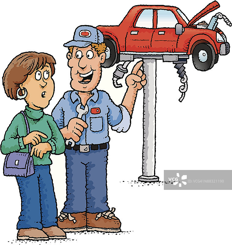 汽修工与顾客交流车辆维修事宜图片素材